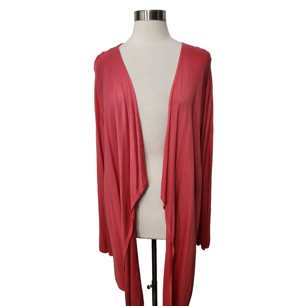 Lane Bryant Sweater Open Front Top Cascade Cardigan 26/28W Orange Knit Stretch